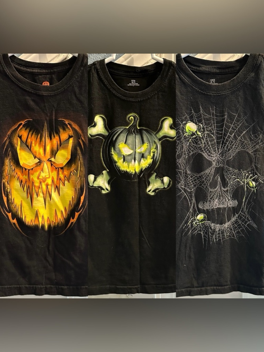 Kids Black Halloween Pumpkin Skull Graphic Costume Tee - Brand Unknown